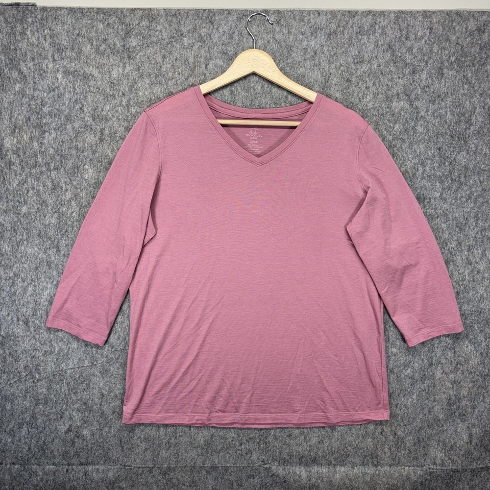 Woolx Elena 3/4 Sleeve V Neck Shirt Women's Large Merino Blend Wool Light Pink